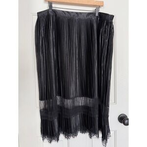 Ultra Pink Black Lace Whimsigoth Pleated Maxi Long Skirt XL Sheer Goth Romantic